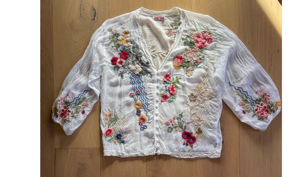 Johnny Was Embroidered Velouette 3/4 sleeve blouse S
